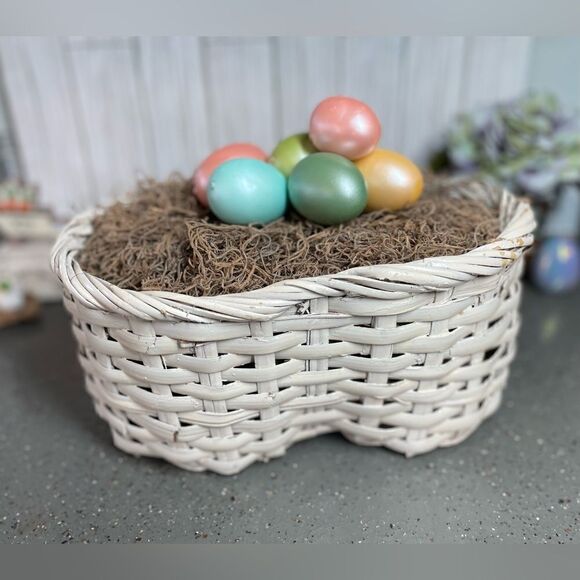 12” Basket! White, Infinity Shape No Handle Prefilled with Moss EPC - Picture 4 of 12